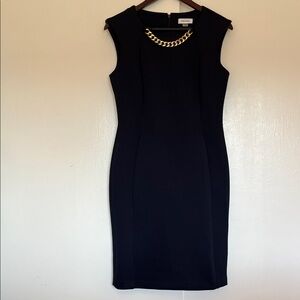 Calvin Klein Navy Blue Dress with Gold Chain Accent